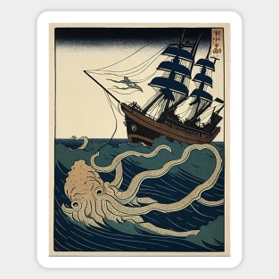 Giant Squid Attacking A Ship Sticker